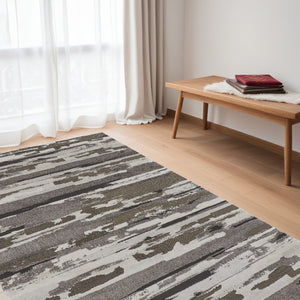 HomeRoots 4' Abstract Distressed Area Rug in Gray, Ivory & Brown - Durable, Family-Friendly Design for Homes 5' X 8' 514908