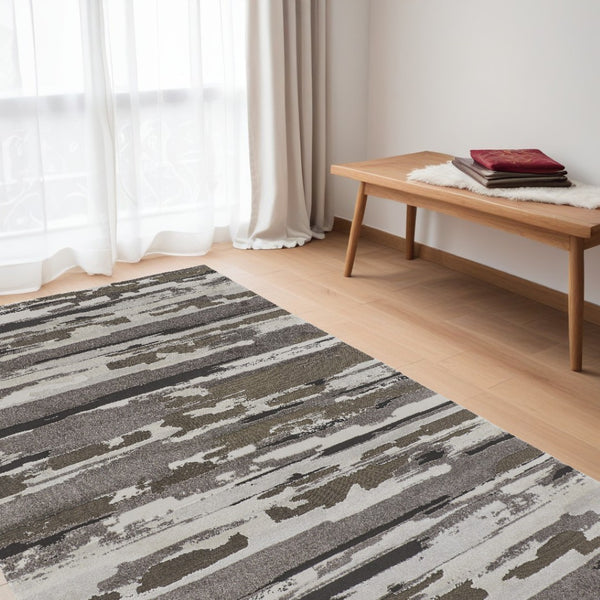 HomeRoots 4' Abstract Distressed Area Rug in Gray, Ivory & Brown - Durable, Family-Friendly Design for Homes 5' X 8' 514908