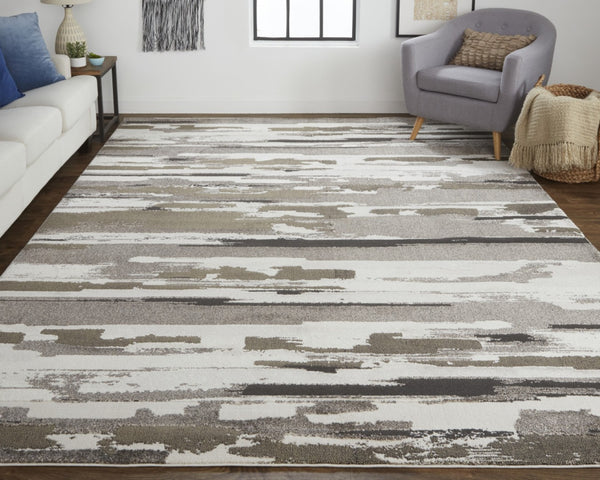 HomeRoots 4' Abstract Distressed Area Rug in Gray, Ivory & Brown - Durable, Family-Friendly Design for Homes 5' X 8' 514908