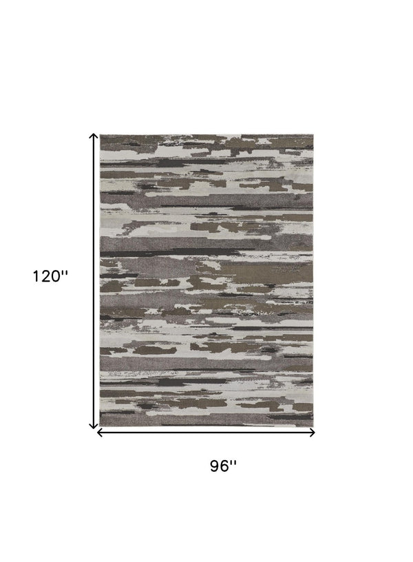 HomeRoots 4' Abstract Distressed Area Rug in Gray, Ivory & Brown - Durable, Family-Friendly Design for Homes 8' X 10' 514909