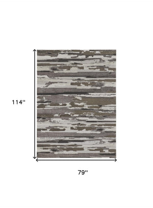 HomeRoots 4' Abstract Distressed Area Rug in Gray, Ivory & Brown - Durable, Family-Friendly Design for Homes 7' X 10' 514910