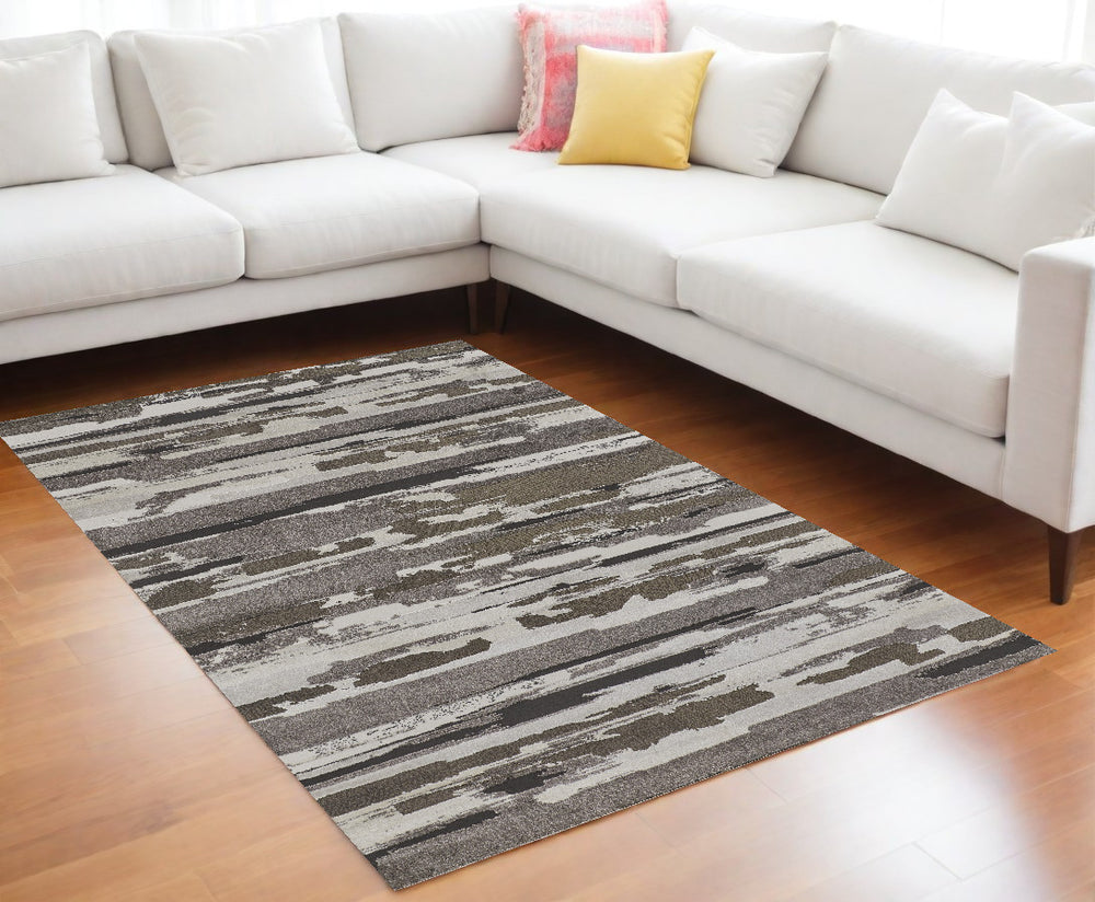 Homeroots 7' X 10' Gray And Ivory Abstract Power Loom Distressed Area Rug Brown,Ivory Polypropylene 514910