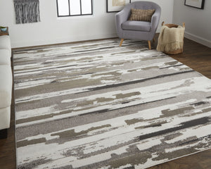 HomeRoots 4' Abstract Distressed Area Rug in Gray, Ivory & Brown - Durable, Family-Friendly Design for Homes 7' X 10' 514910