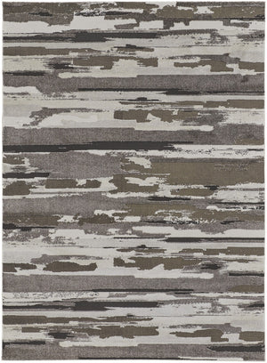 HomeRoots 4' Abstract Distressed Area Rug in Gray, Ivory & Brown - Durable, Family-Friendly Design for Homes 9' X 12' 514911