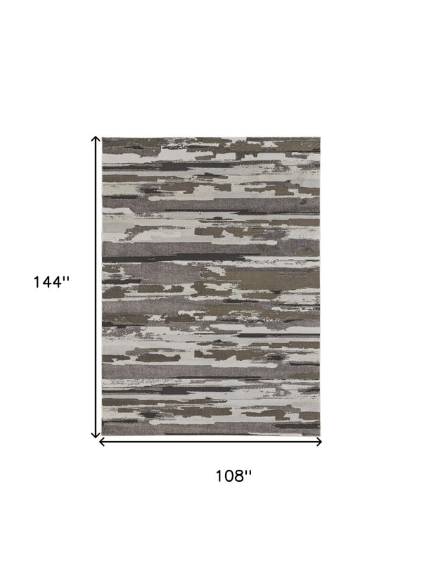 HomeRoots 4' Abstract Distressed Area Rug in Gray, Ivory & Brown - Durable, Family-Friendly Design for Homes 9' X 12' 514911