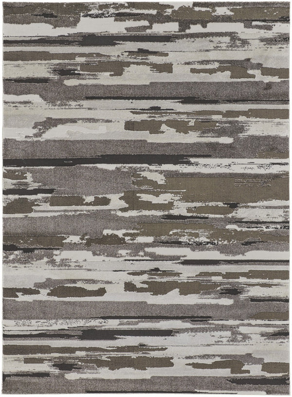 HomeRoots 4' Abstract Distressed Area Rug in Gray, Ivory & Brown - Durable, Family-Friendly Design for Homes 10' X 14' 514912