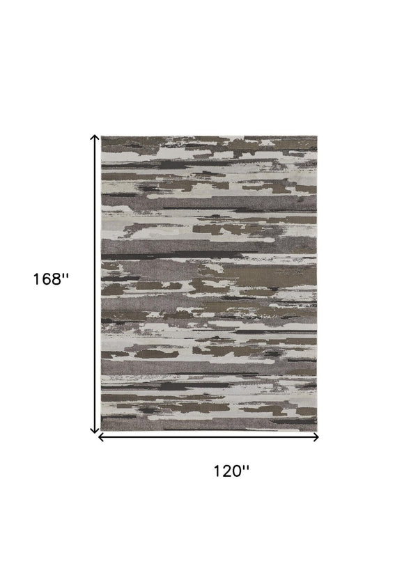 HomeRoots 4' Abstract Distressed Area Rug in Gray, Ivory & Brown - Durable, Family-Friendly Design for Homes 10' X 14' 514912