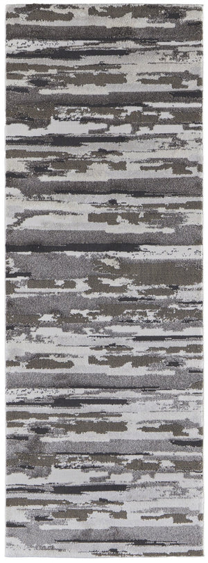 HomeRoots 4' Abstract Distressed Area Rug in Gray, Ivory & Brown - Durable, Family-Friendly Design for Homes 8' Runner 514913