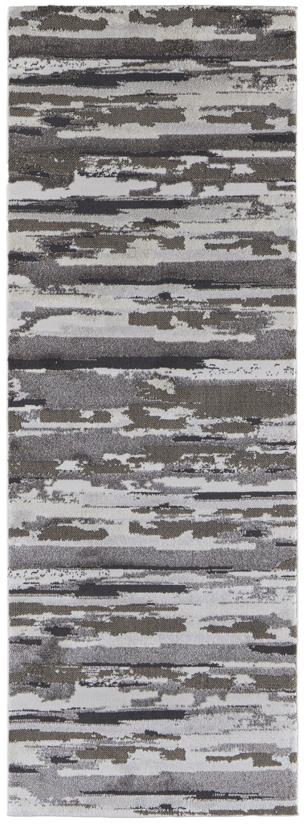 HomeRoots 4' Abstract Distressed Area Rug in Gray, Ivory & Brown - Durable, Family-Friendly Design for Homes 8' Runner 514913