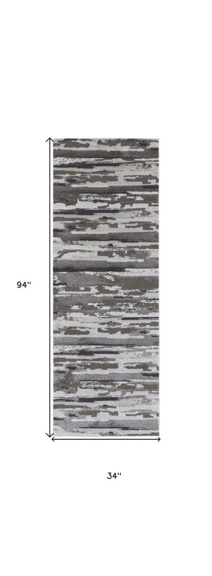 HomeRoots 4' Abstract Distressed Area Rug in Gray, Ivory & Brown - Durable, Family-Friendly Design for Homes 8' Runner 514913