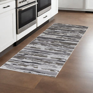 HomeRoots 4' Abstract Distressed Area Rug in Gray, Ivory & Brown - Durable, Family-Friendly Design for Homes 8' Runner 514913