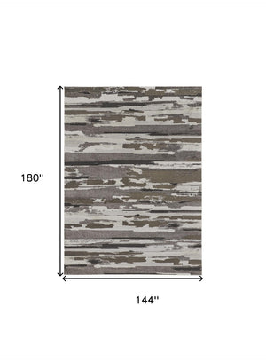 HomeRoots 12' Modern Abstract Distressed Area Rug in Gray, Ivory & Brown - Durable and Stain Resistant Design 12' X 15' 514914