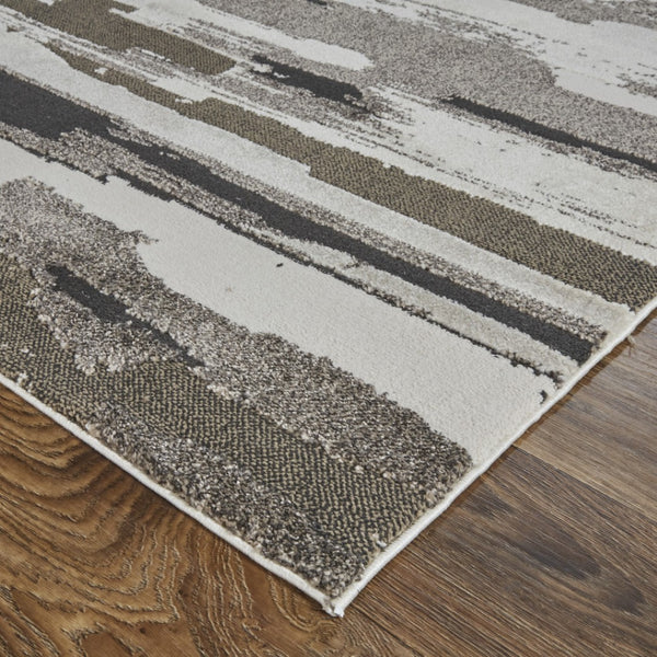 HomeRoots 12' Modern Abstract Distressed Area Rug in Gray, Ivory & Brown - Durable and Stain Resistant Design 12' X 15' 514914