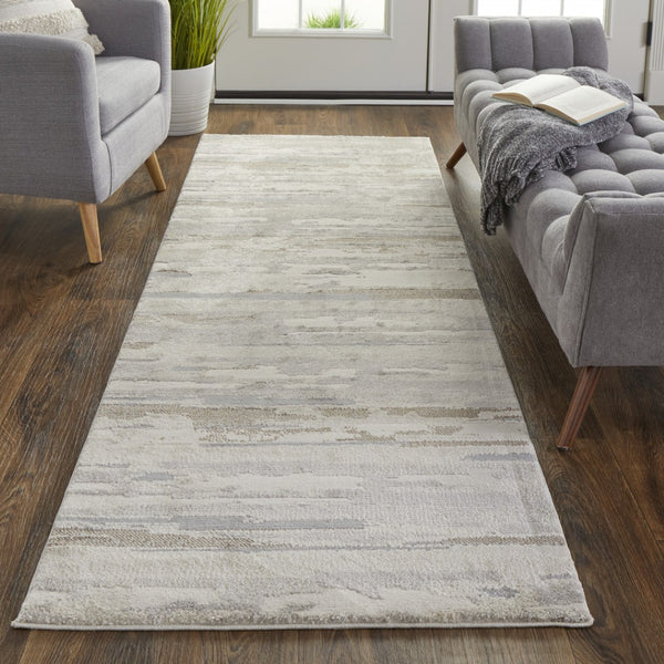 HomeRoots 8' Abstract Distressed Runner Rug in Brown, Ivory & Tan - Durable, Stain-Resistant for Busy Spaces 8' Runner 514921