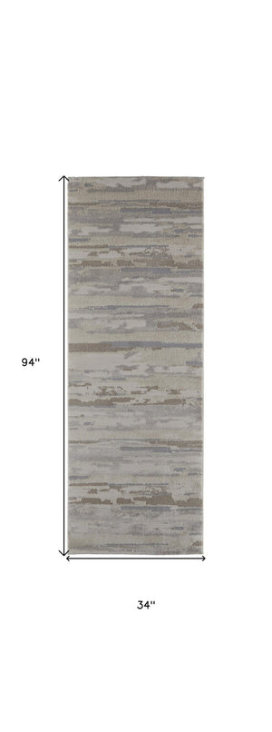 HomeRoots 8' Abstract Distressed Runner Rug in Brown, Ivory & Tan - Durable, Stain-Resistant for Busy Spaces 8' Runner 514921