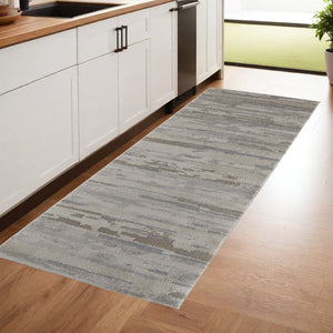 HomeRoots 8' Abstract Distressed Runner Rug in Brown, Ivory & Tan - Durable, Stain-Resistant for Busy Spaces 8' Runner 514921