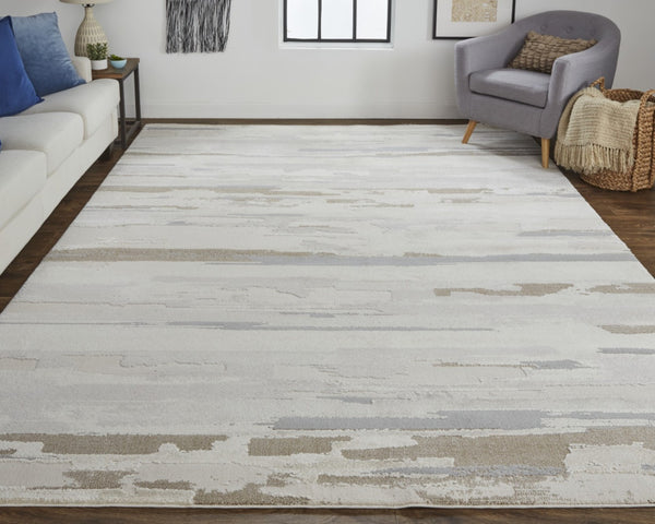 HomeRoots 12' Abstract Shag Area Rug in Brown, Ivory & Tan - Plush, Durable, Stain-Resistant for Modern Spaces 12' X 15' 514922