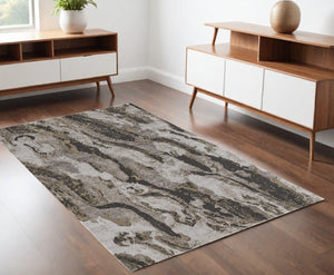 HomeRoots 4' Brown and Ivory Abstract Area Rug - Stylish, Durable, and Low-Maintenance for Modern Spaces 4' X 6' 514923