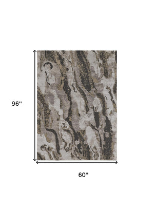 HomeRoots 4' Brown and Ivory Abstract Area Rug - Stylish, Durable, and Low-Maintenance for Modern Spaces 5' X 8' 514924