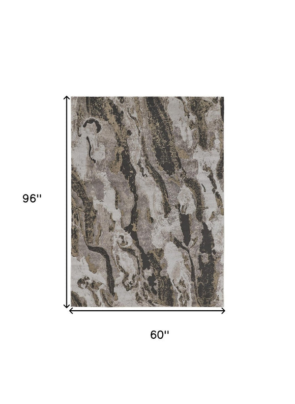 HomeRoots 4' Brown and Ivory Abstract Area Rug - Stylish, Durable, and Low-Maintenance for Modern Spaces 5' X 8' 514924