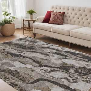 HomeRoots 4' Brown and Ivory Abstract Area Rug - Stylish, Durable, and Low-Maintenance for Modern Spaces 5' X 8' 514924