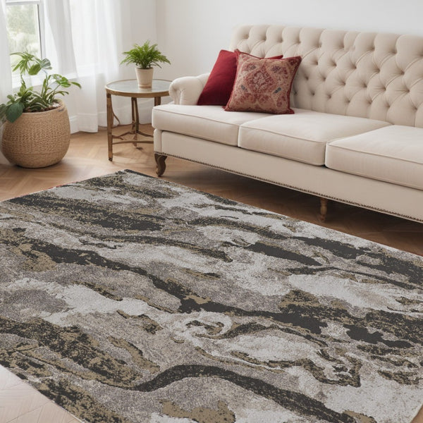 HomeRoots 4' Brown and Ivory Abstract Area Rug - Stylish, Durable, and Low-Maintenance for Modern Spaces 5' X 8' 514924