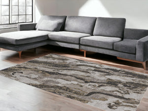 HomeRoots 4' Brown and Ivory Abstract Area Rug - Stylish, Durable, and Low-Maintenance for Modern Spaces 7' X 10' 514926