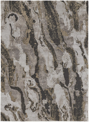 HomeRoots 4' Brown and Ivory Abstract Area Rug - Stylish, Durable, and Low-Maintenance for Modern Spaces 9' X 12' 514927