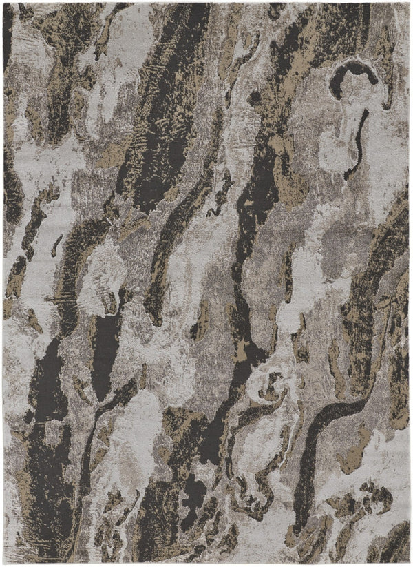 HomeRoots 4' Brown and Ivory Abstract Area Rug - Stylish, Durable, and Low-Maintenance for Modern Spaces 9' X 12' 514927