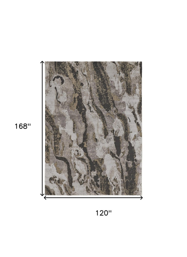 HomeRoots 4' Brown and Ivory Abstract Area Rug - Stylish, Durable, and Low-Maintenance for Modern Spaces 10' X 14' 514928
