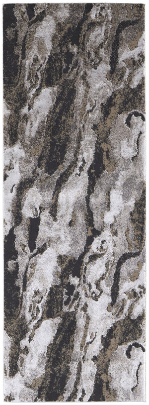 HomeRoots 4' Brown and Ivory Abstract Area Rug - Stylish, Durable, and Low-Maintenance for Modern Spaces 8' Runner 514929