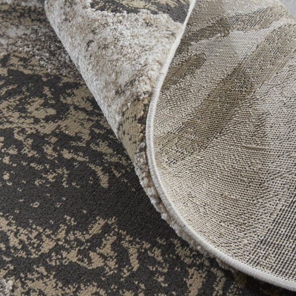 HomeRoots 4' Brown and Ivory Abstract Area Rug - Stylish, Durable, and Low-Maintenance for Modern Spaces 8' Runner 514929