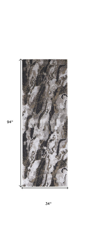 HomeRoots 4' Brown and Ivory Abstract Area Rug - Stylish, Durable, and Low-Maintenance for Modern Spaces 8' Runner 514929
