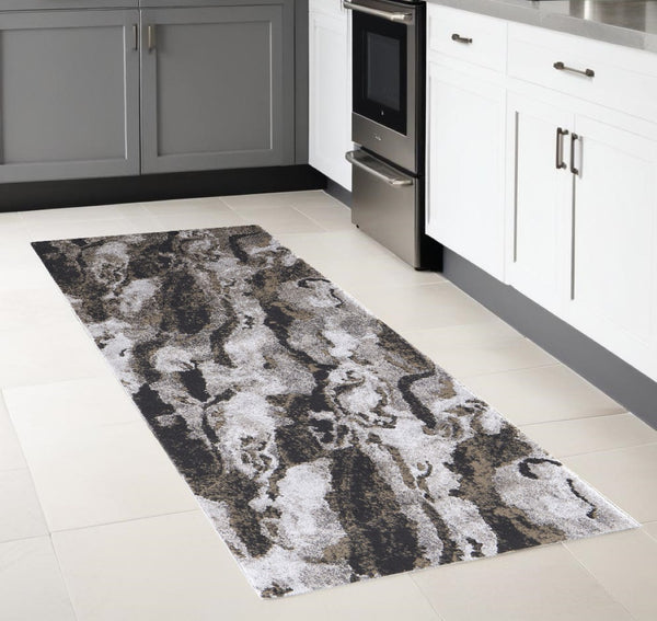 HomeRoots 4' Brown and Ivory Abstract Area Rug - Stylish, Durable, and Low-Maintenance for Modern Spaces 8' Runner 514929