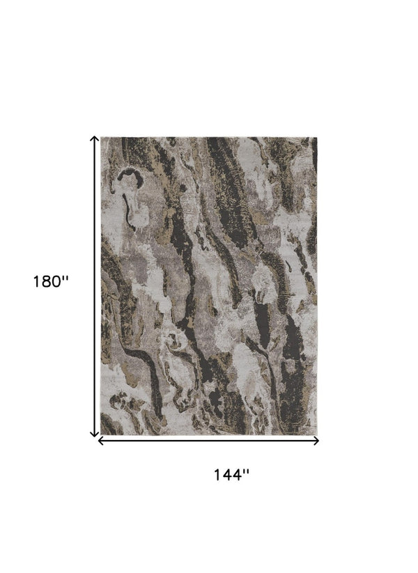 HomeRoots 4' Brown and Ivory Abstract Area Rug - Stylish, Durable, and Low-Maintenance for Modern Spaces 12' X 15' 514930