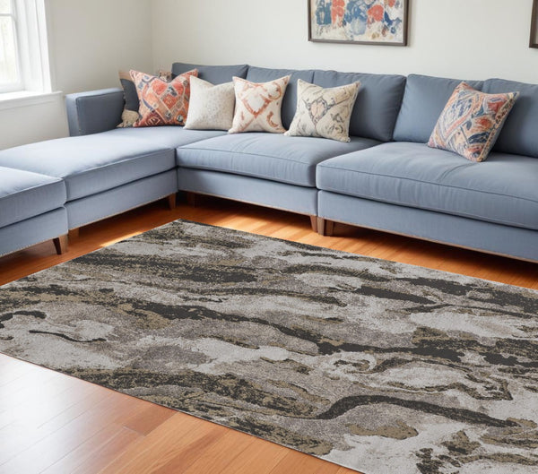 HomeRoots 4' Brown and Ivory Abstract Area Rug - Stylish, Durable, and Low-Maintenance for Modern Spaces 12' X 15' 514930