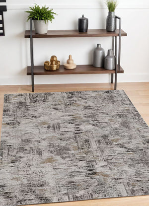 Homeroots 4' X 6' Gray And Ivory Abstract Power Loom Distressed Area Rug Ivory,Gray,Brown Polypropylene 514931