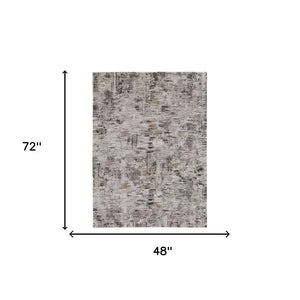 Homeroots 4' X 6' Gray And Ivory Abstract Power Loom Distressed Area Rug Ivory,Gray,Brown Polypropylene 514931