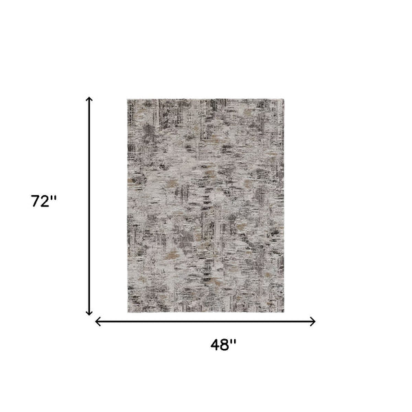 Homeroots 4' X 6' Gray And Ivory Abstract Power Loom Distressed Area Rug Ivory,Gray,Brown Polypropylene 514931