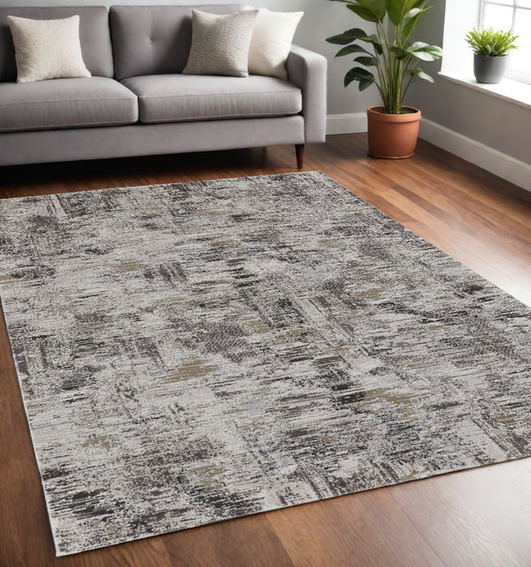 Homeroots 5' X 8' Gray And Ivory Abstract Power Loom Distressed Area Rug Ivory,Gray,Brown Polypropylene 514932