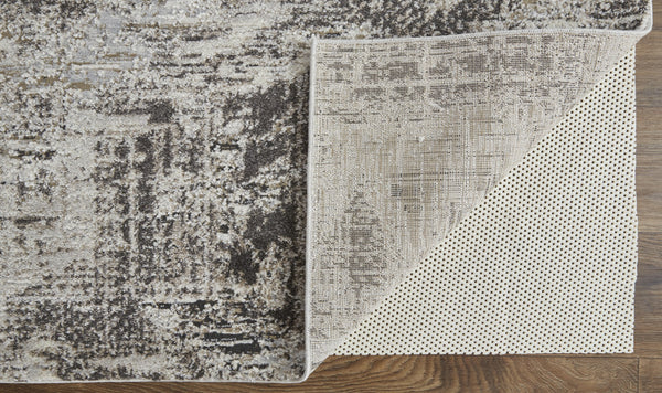 Homeroots 5' X 8' Gray And Ivory Abstract Power Loom Distressed Area Rug Ivory,Gray,Brown Polypropylene 514932