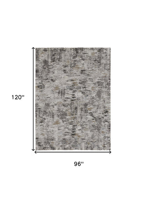 Homeroots 8' X 10' Gray And Ivory Abstract Power Loom Distressed Area Rug Ivory,Gray,Brown Polypropylene 514933
