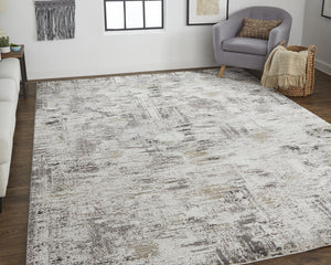 Homeroots 8' X 10' Gray And Ivory Abstract Power Loom Distressed Area Rug Ivory,Gray,Brown Polypropylene 514933