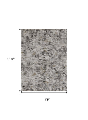 Homeroots 7' X 10' Gray And Ivory Abstract Power Loom Distressed Area Rug Ivory,Gray,Brown Polypropylene 514934