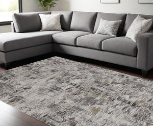 Homeroots 7' X 10' Gray And Ivory Abstract Power Loom Distressed Area Rug Ivory,Gray,Brown Polypropylene 514934