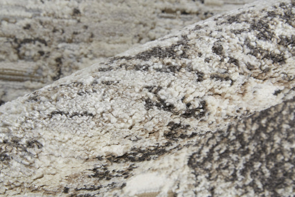 Homeroots 7' X 10' Gray And Ivory Abstract Power Loom Distressed Area Rug Ivory,Gray,Brown Polypropylene 514934