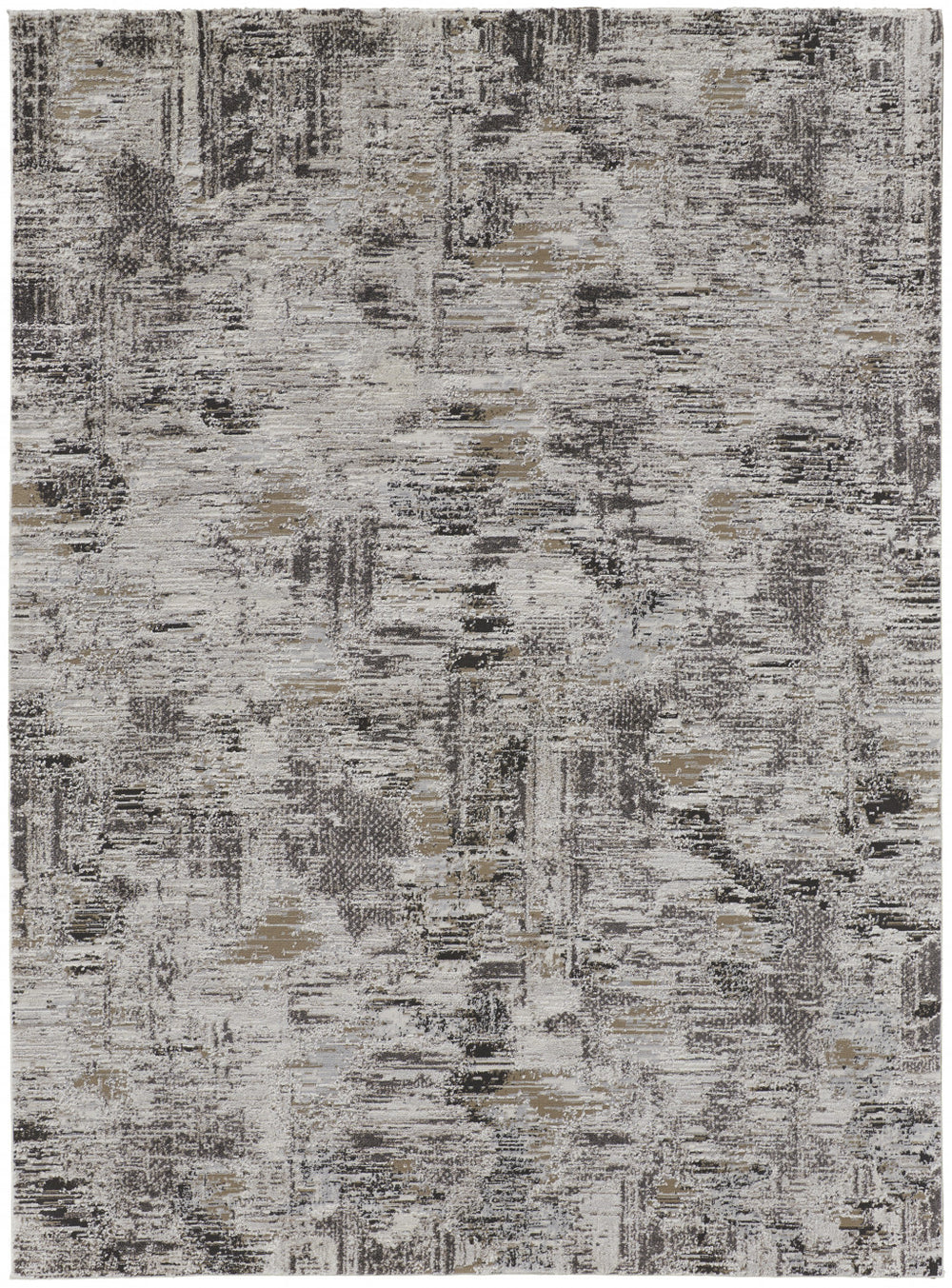 Homeroots 9' X 12' Gray And Ivory Abstract Power Loom Distressed Area Rug Ivory,Gray,Brown Polypropylene 514935
