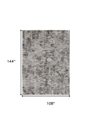 Homeroots 9' X 12' Gray And Ivory Abstract Power Loom Distressed Area Rug Ivory,Gray,Brown Polypropylene 514935
