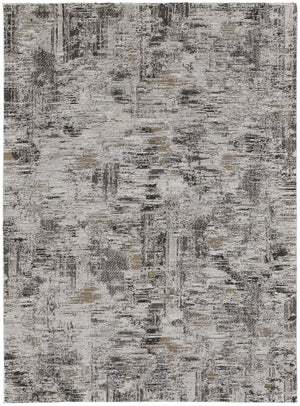 Homeroots 10' X 14' Gray And Ivory Abstract Power Loom Distressed Area Rug Ivory,Gray,Brown Polypropylene 514936