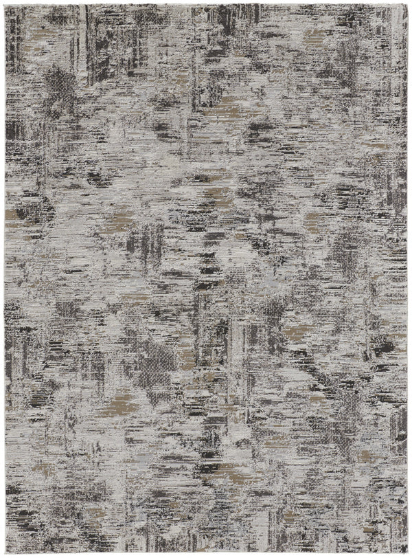 Homeroots 10' X 14' Gray And Ivory Abstract Power Loom Distressed Area Rug Ivory,Gray,Brown Polypropylene 514936